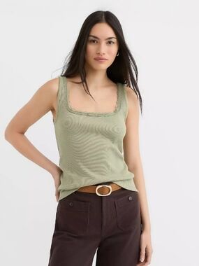 Loft Lace Trim Perfect Ribbed Square Neck Tank Top